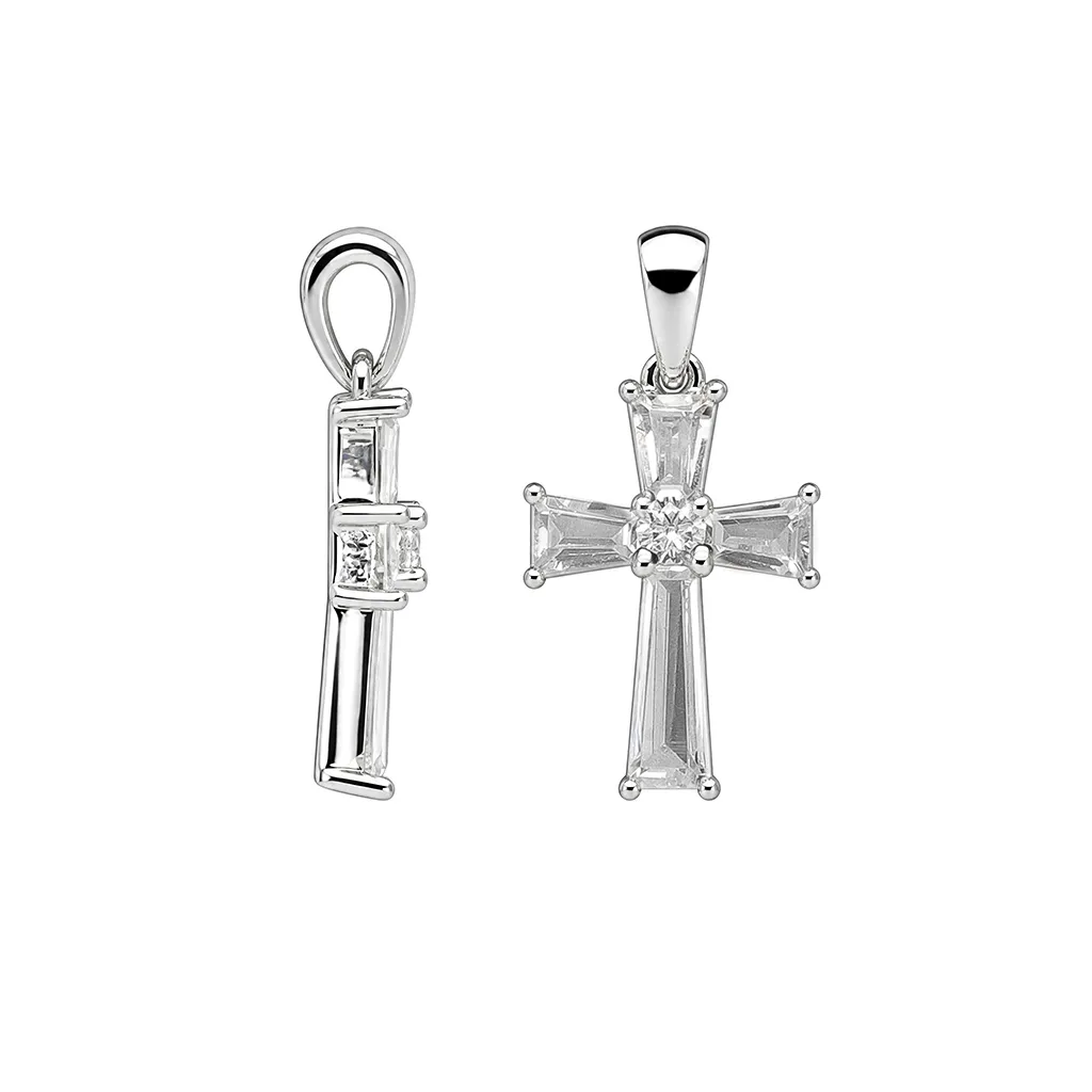 [19347PZBLRD] Colgante plata 925 cruz 17x11mm con circonitas baguette