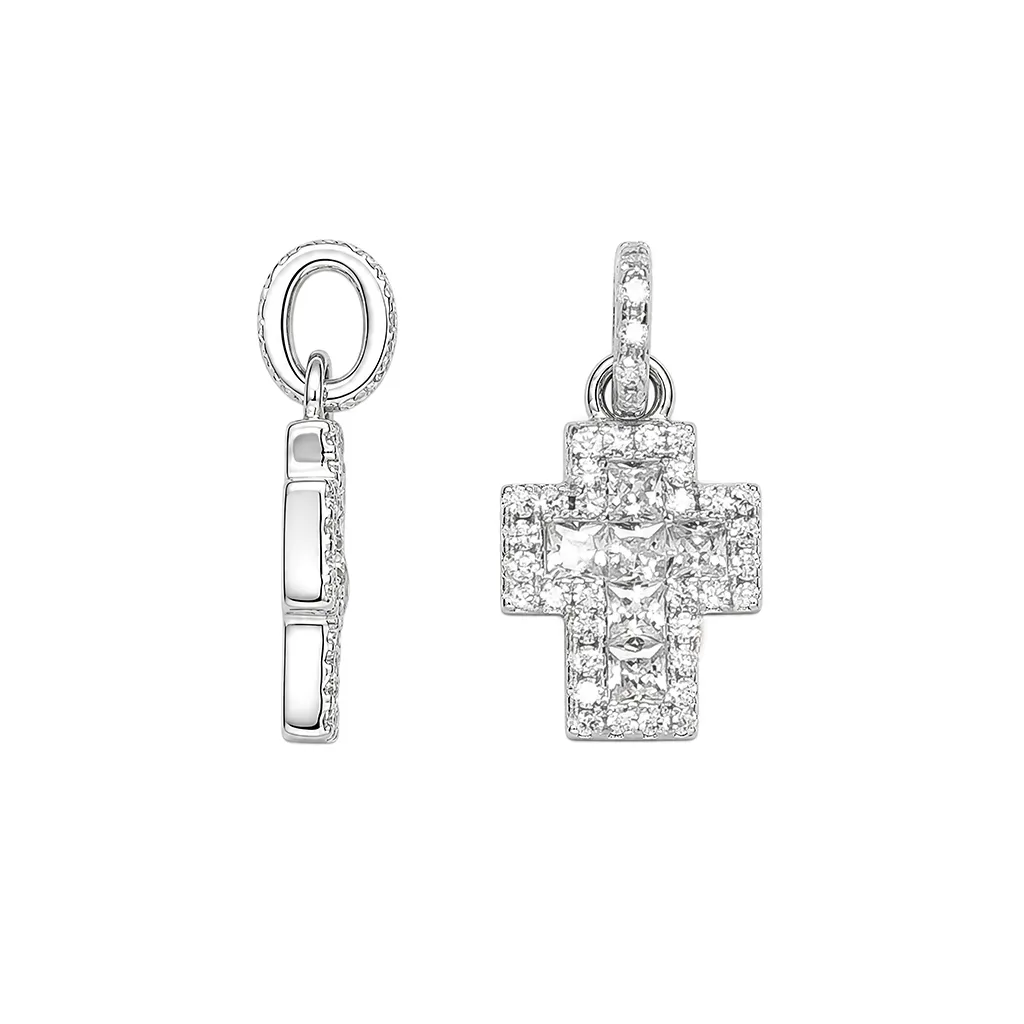Sterling silver 13x9mm cross with cubic zirconias pendant