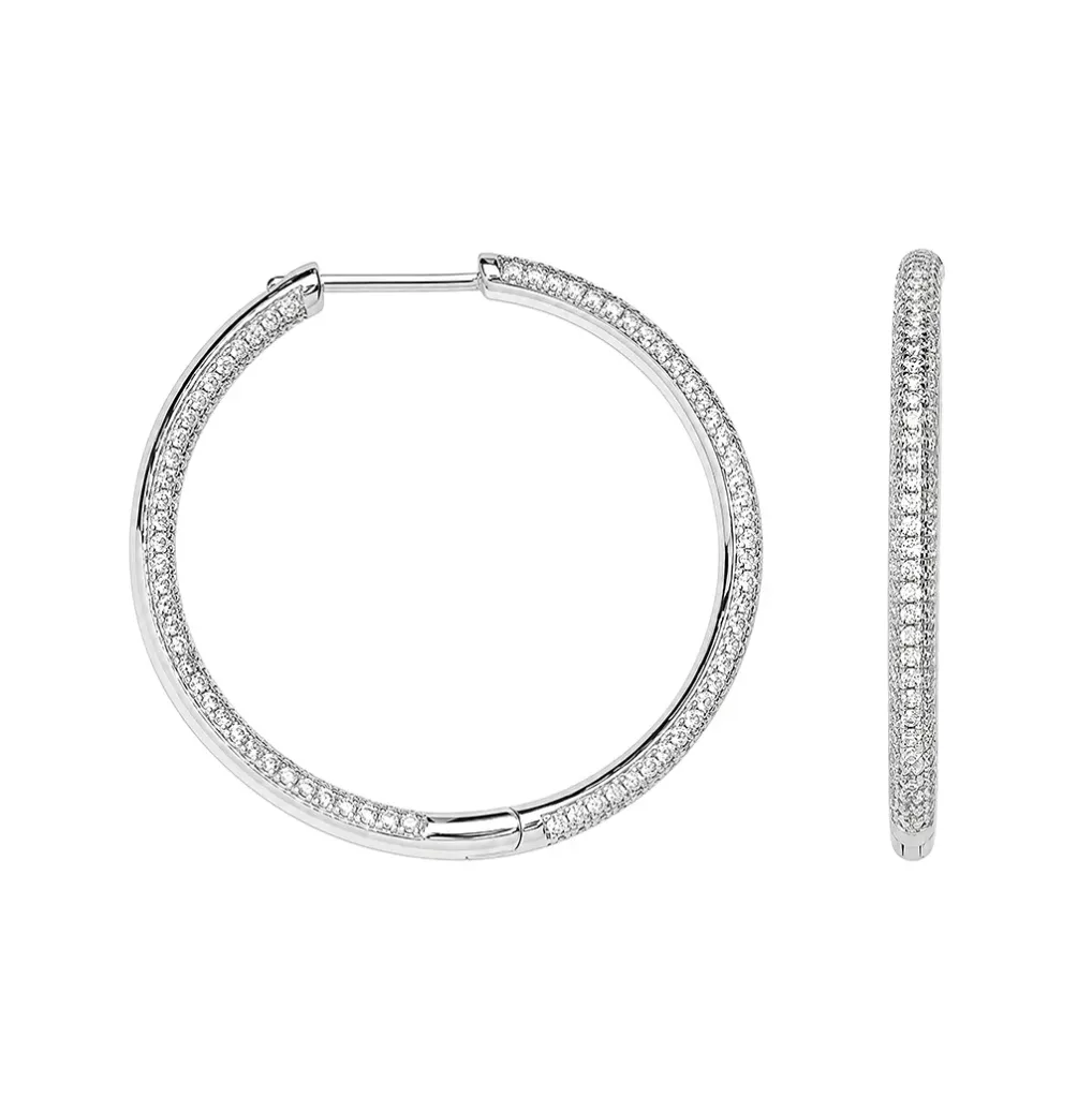 Pendiente plata 925 aro tubo redondo de 3mm con circonitas 