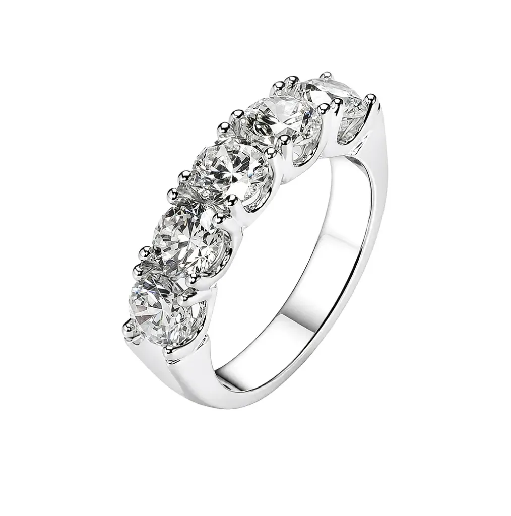 Anillo plata 925 media alianza con 5 circonitas de 5mm