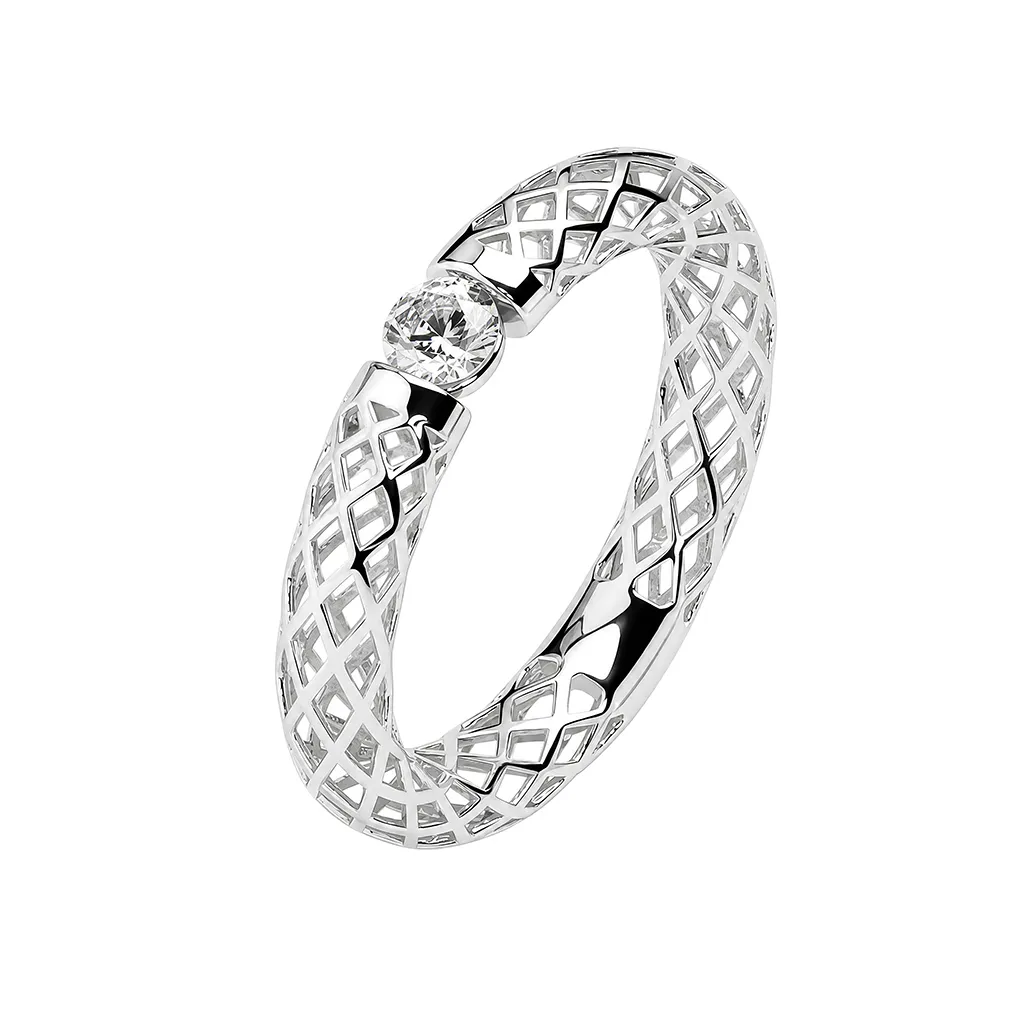 Anillo plata 925 modelo 3D con circonita de 3mm