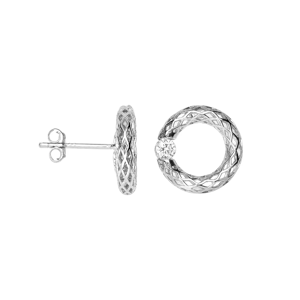 Pendiente plata 925 donut modelo 3D con circonita de 3mm