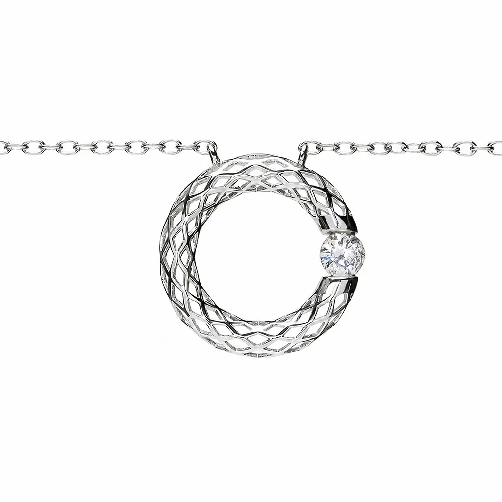 Collar plata 925 donut modelo 3D con circonita de 3 mm