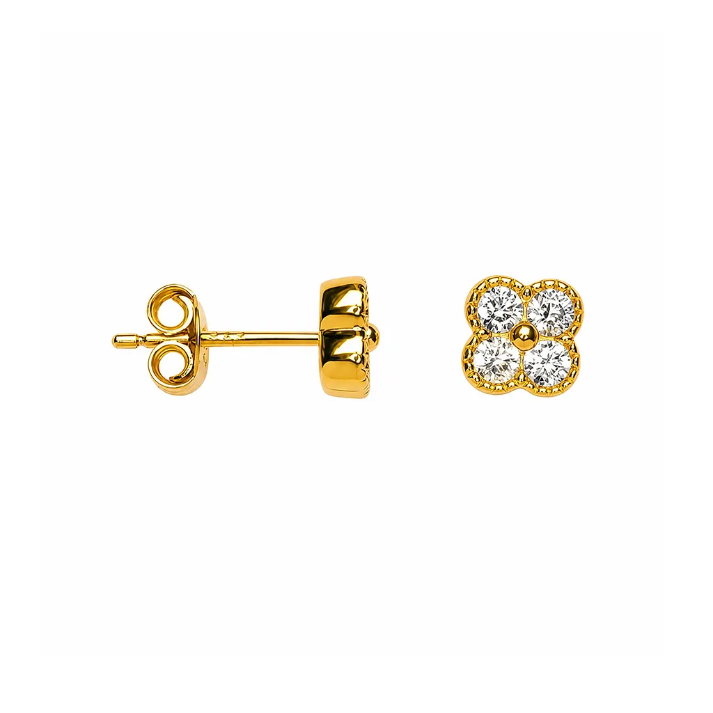 [19362EZBLDO] Pendiente plata 925 flor 6x6mm con circonitas (Oro)