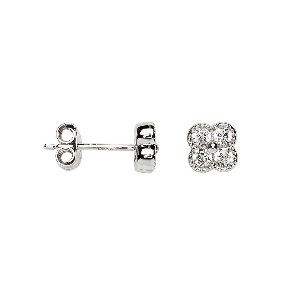 Sterling silver 6x6mm flower earrings with cubic zirconias.