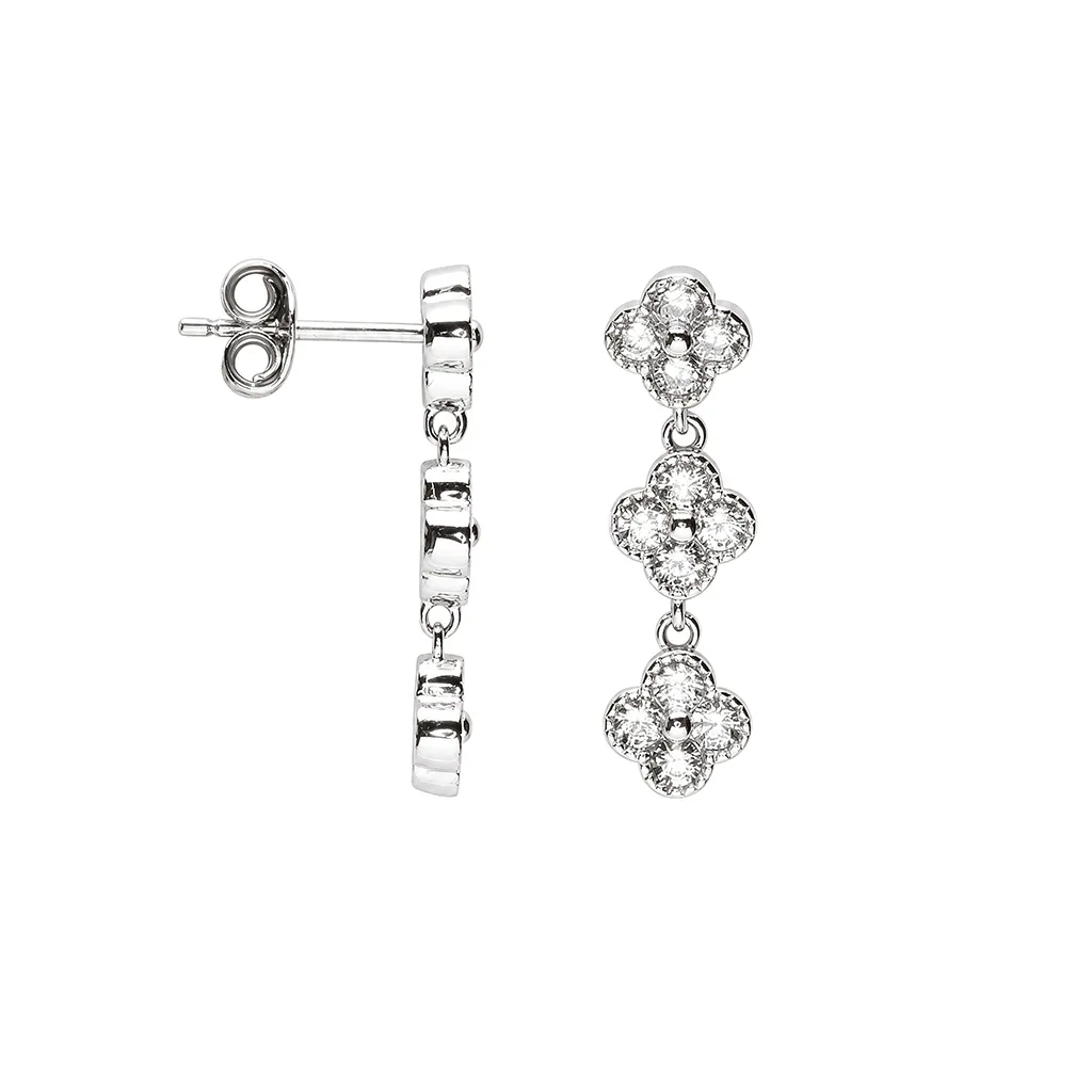 Pendiente plata 925 tres flores 6x6mm con circonitas