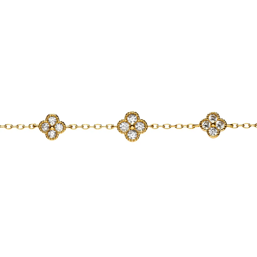 Pulsera plata 925 una flor de 7mm y dos de 6 mm con circonitas 