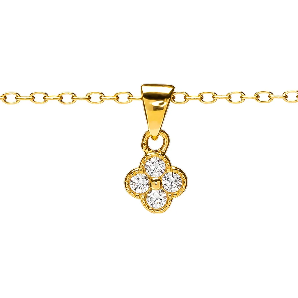 [19365N38E5ZBLDO] Sterling silver 6mm flower pendant with cubic zirconias (Gold plated)
