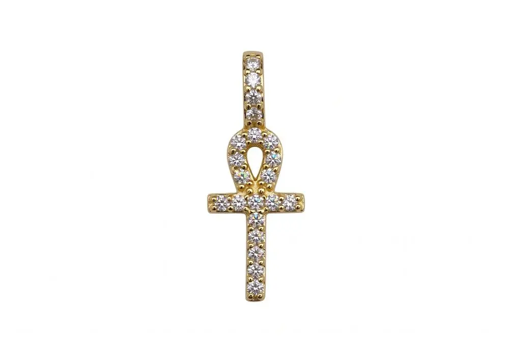 Sterling silver Ankh cross of life pendant with cubic zirconia