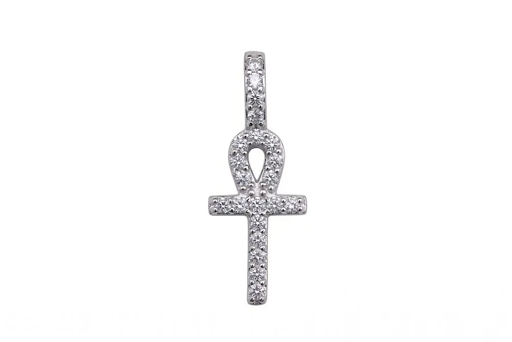 Sterling silver Ankh cross of life pendant with cubic zirconia