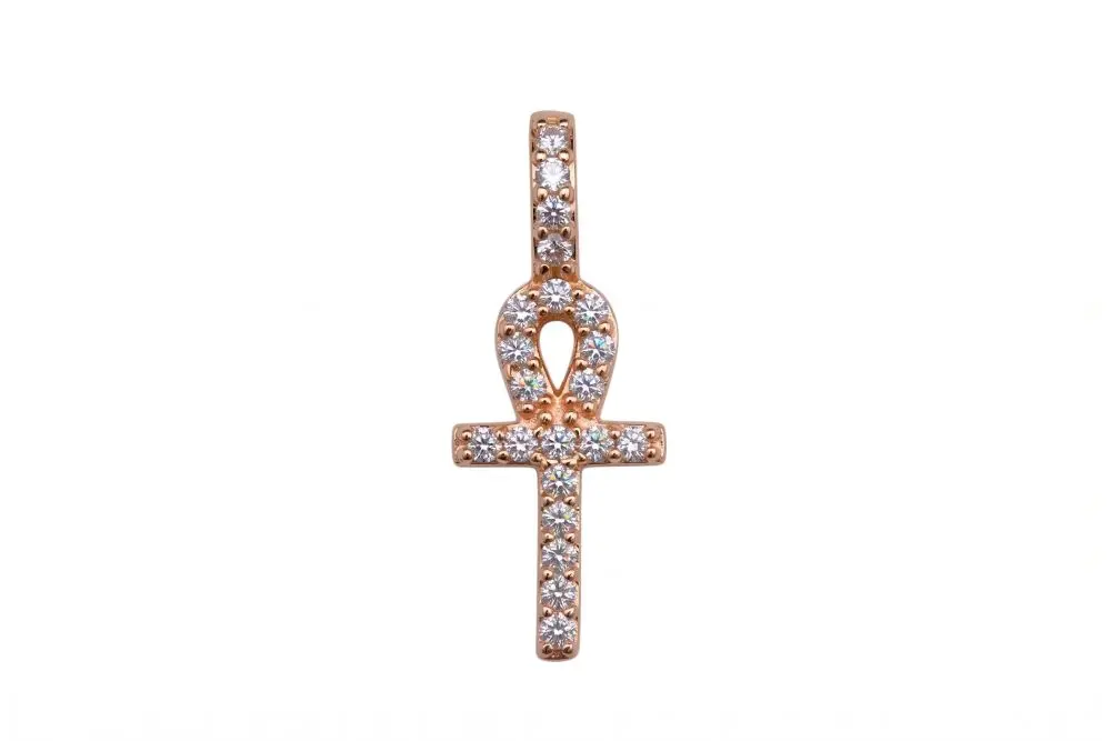 Sterling silver Ankh cross of life pendant with cubic zirconia