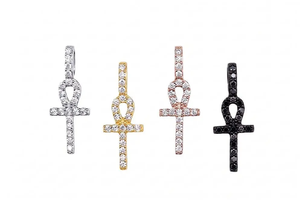 Sterling silver Ankh cross of life pendant with cubic zirconia