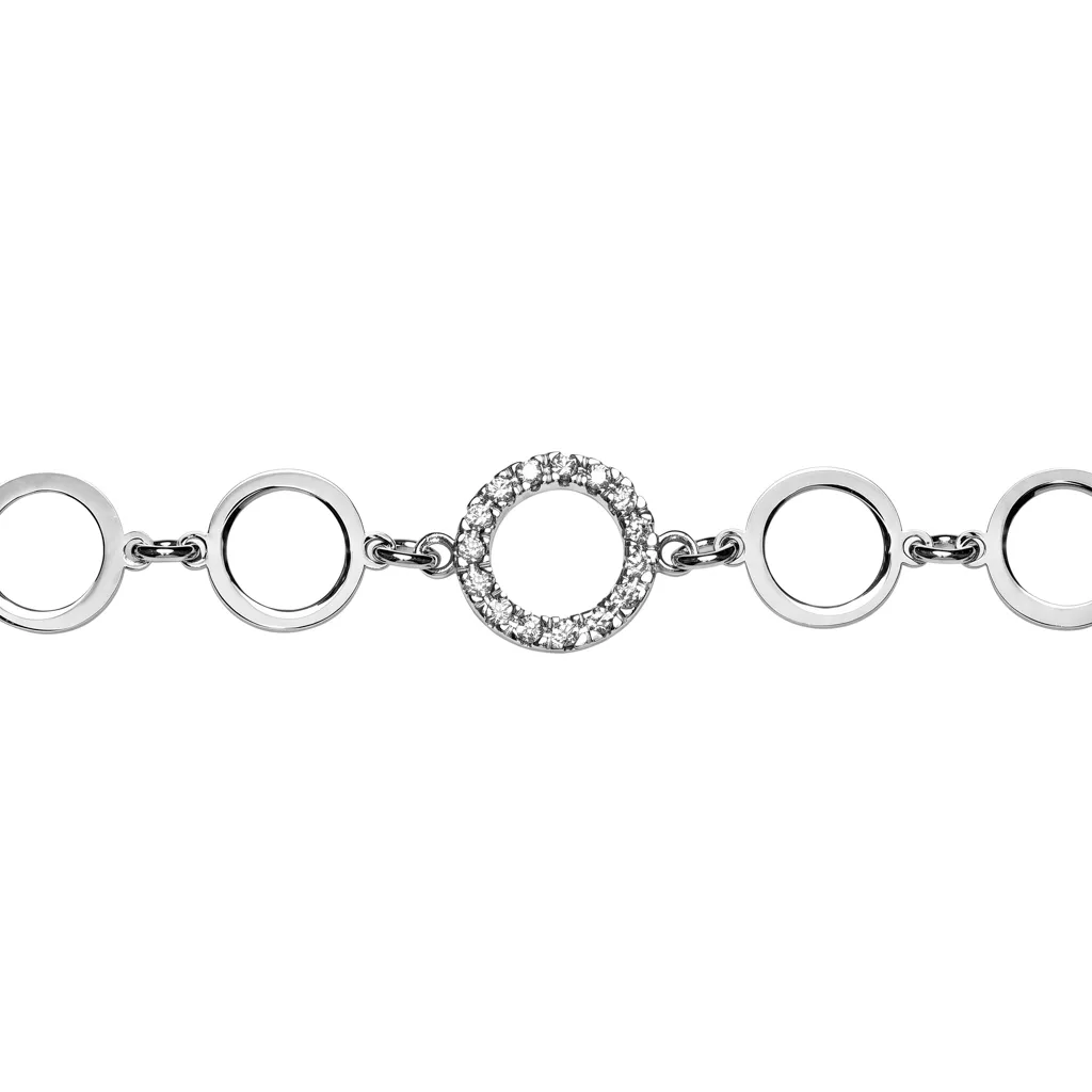 Sterling silver bracelet with 9mm flat circles and a 12mm cubic zirconia circle