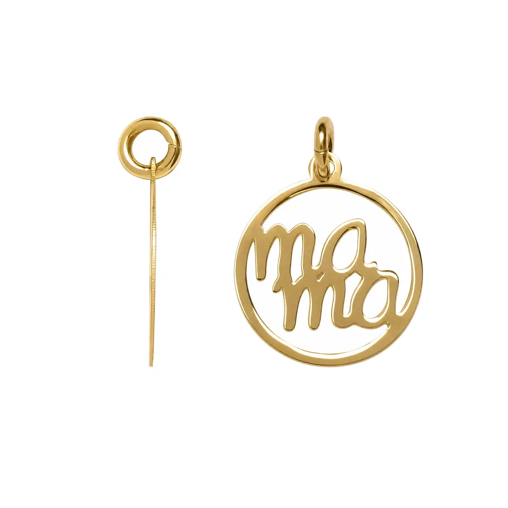 Sterling silver 14x12mm "Mamá" circle charm pendant.