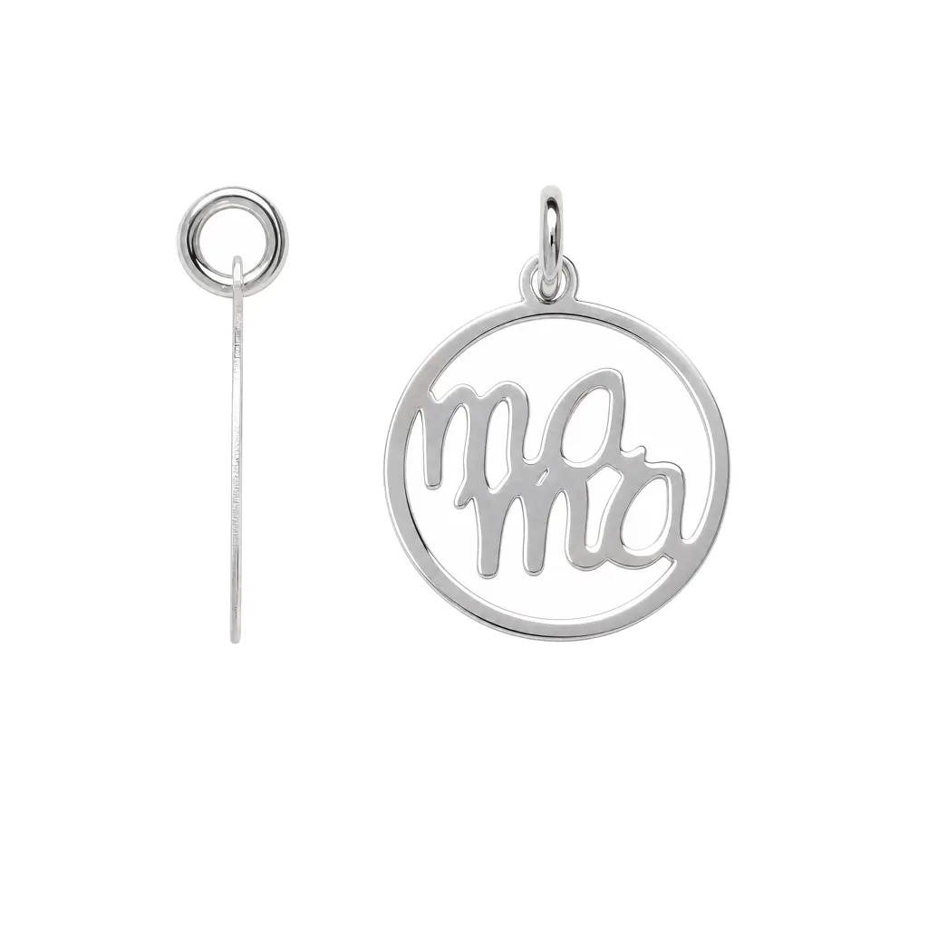 [19375PPL] Sterling silver 14x12mm "Mamá" circle charm pendant. (Sterling silver)