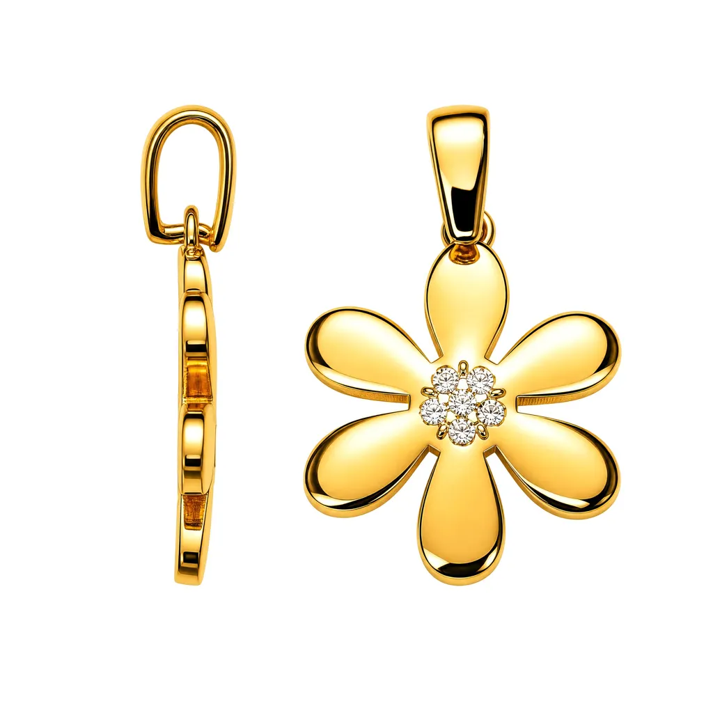 Sterling silver 17x13mm daisy with cubic zirconia center pendant.