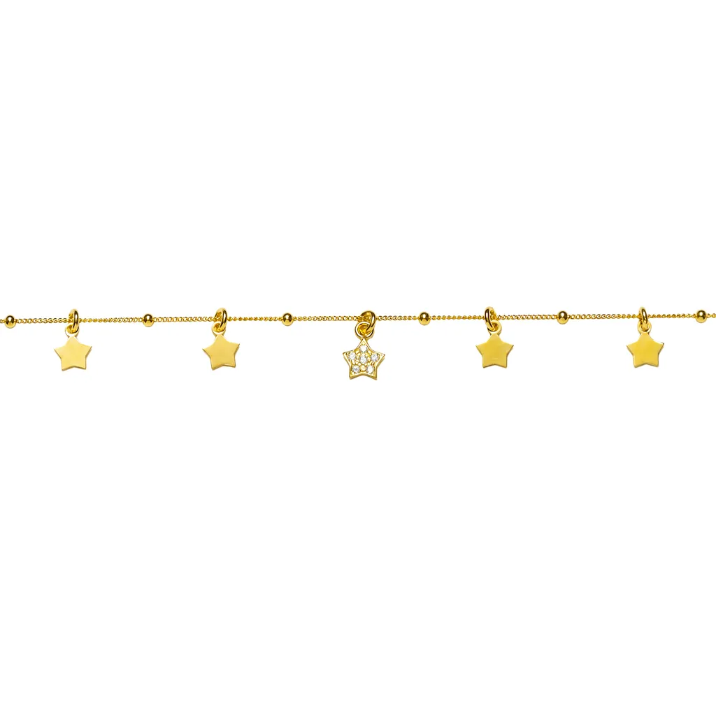 Sterling silver 6mm stars and 7mm cubic zirconia star bracelet