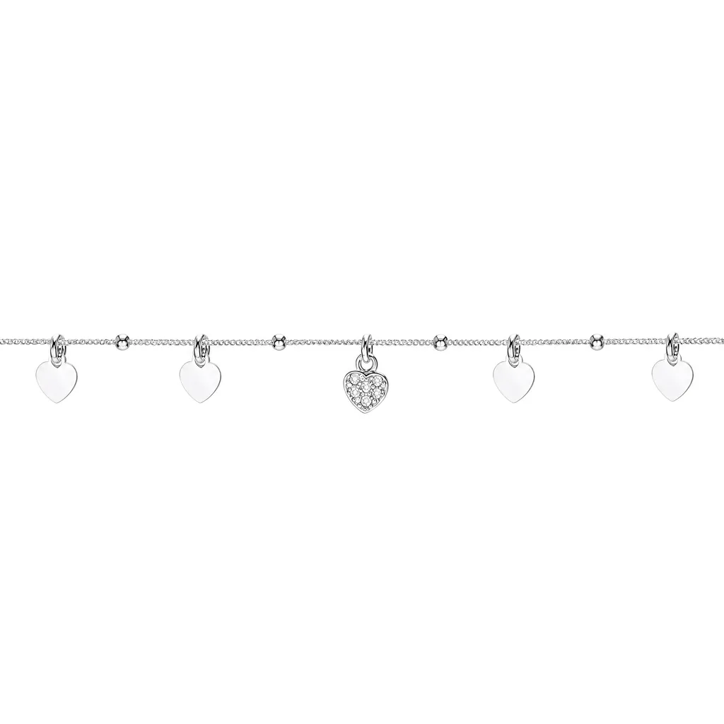 Sterling silver 6x5mm hearts and 8x6mm cubic zirconia heart bracelet