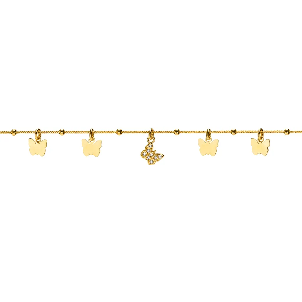 [19387N38E5ZBLDO] Sterling silver 6x7mm butterflies and 10x8mm cubic zirconia butterfly necklace (Gold plated)