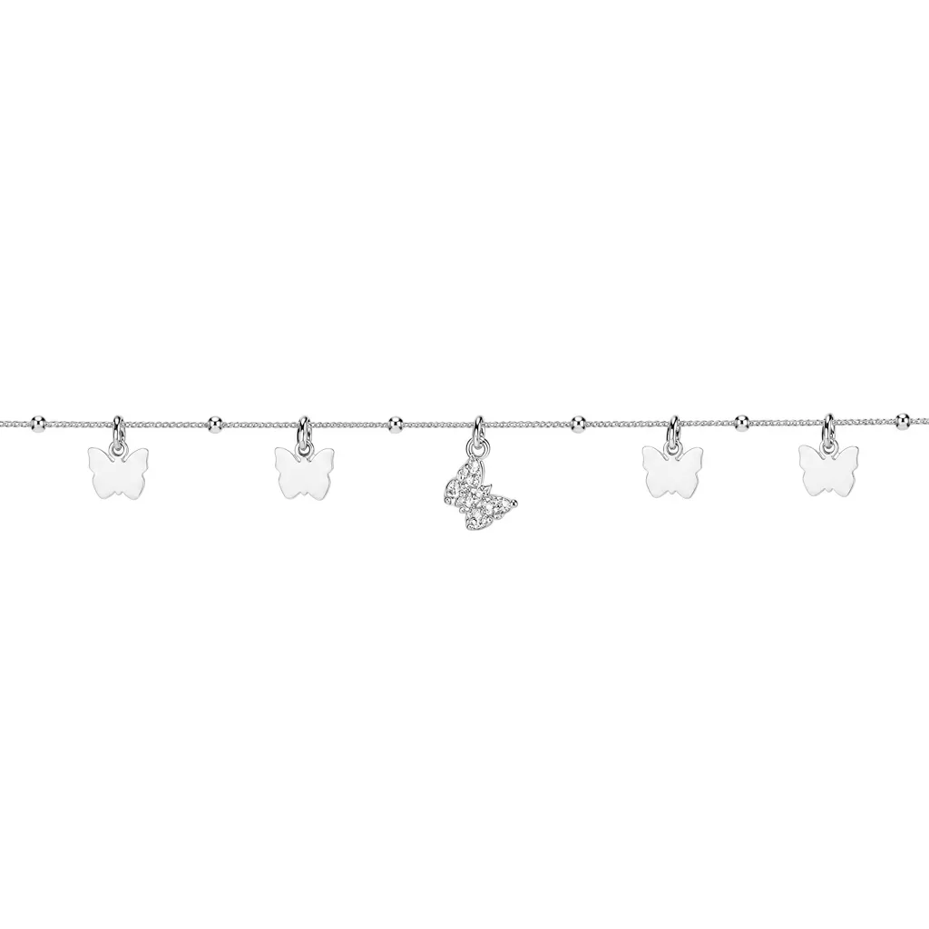 Collar plata 925 con mariposas de 6x7mm y una mariposa con circonitas de 10x8mm 