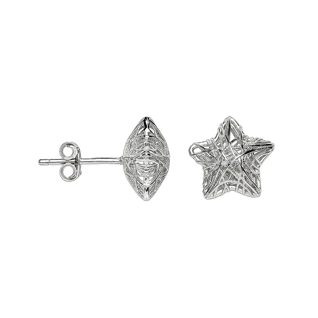 Sterling silver 3D star earring