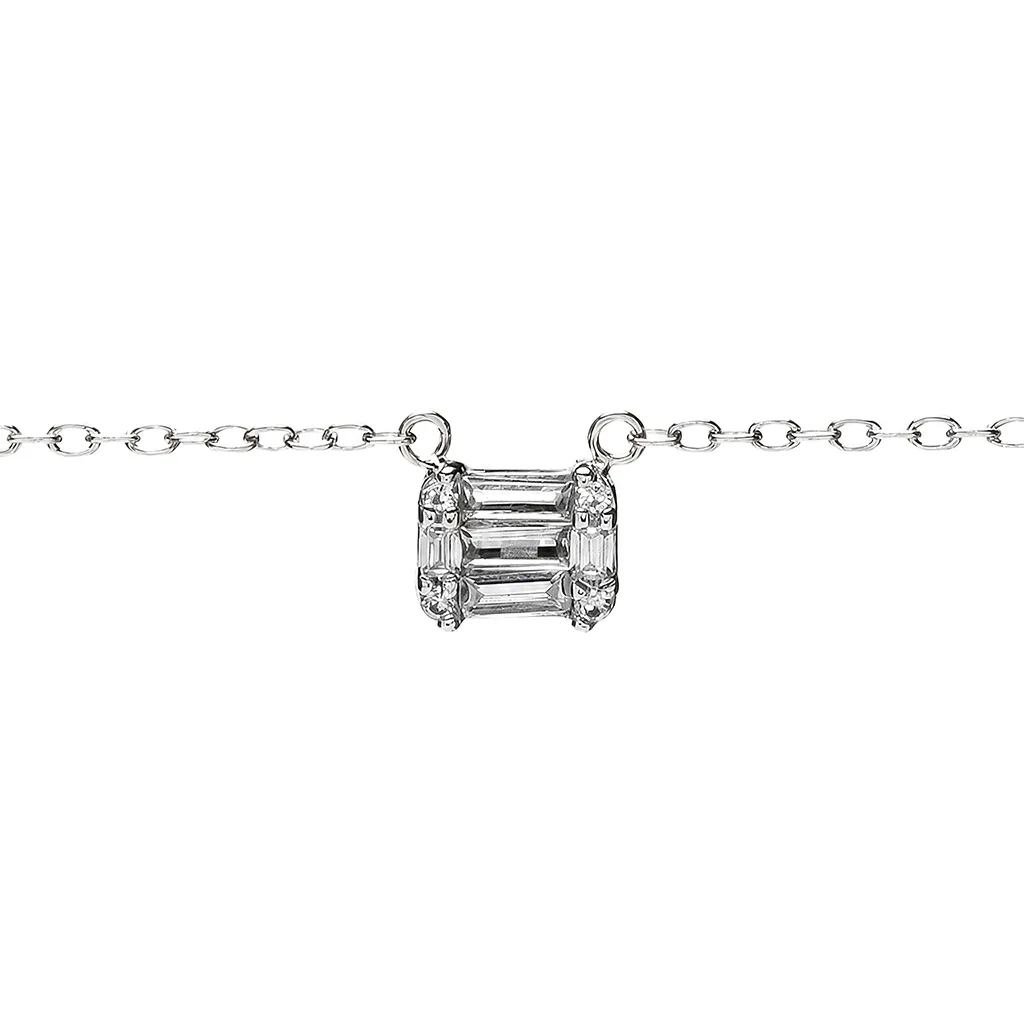 [19407N38E5ZBLRD] Sterling silver baguette cubic zirconia necklace