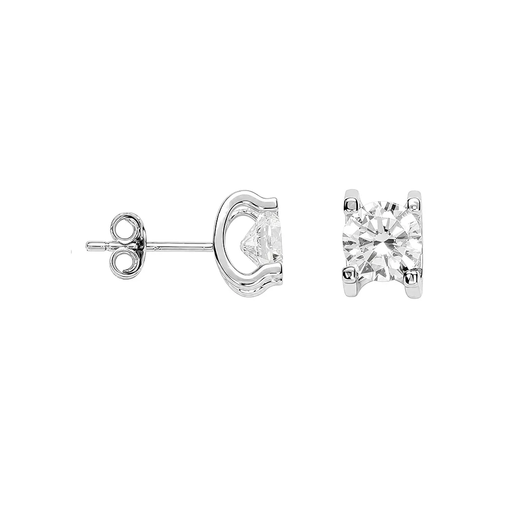 [19416EZBLRD] Sterling silver 6mm cubic zirconia four-prong earring
