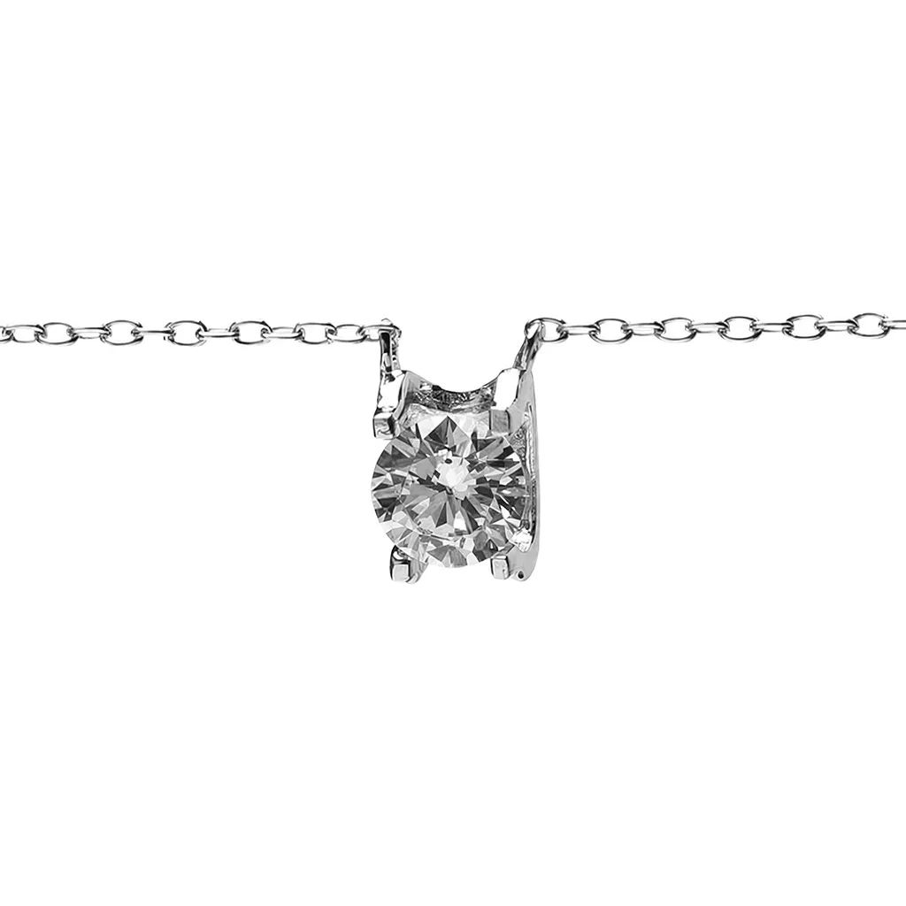 [19417N40E5ZBLRD] Sterling silver 6mm cubic zirconia four-prong necklace