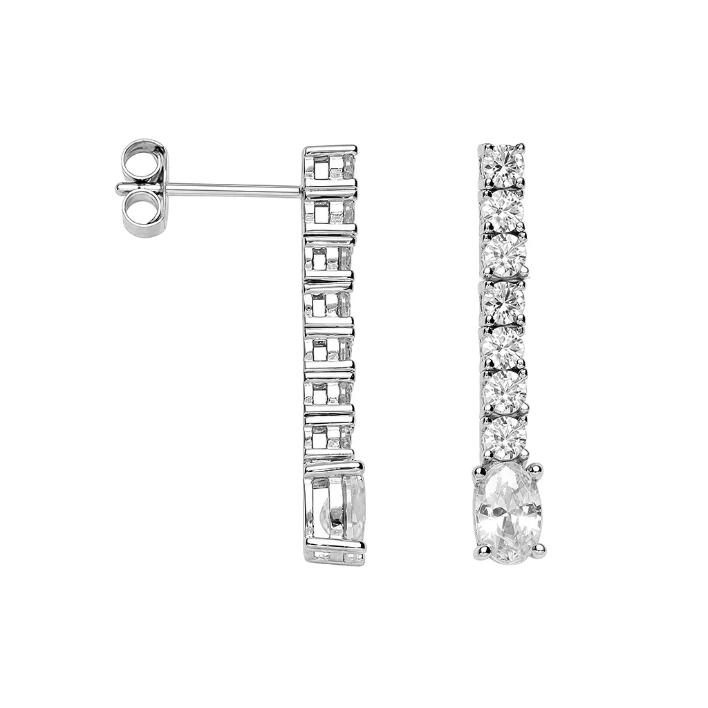 Pendiente plata 925 tennis 2.5mm 4 grapas con circonita ovalada de 6x4mm