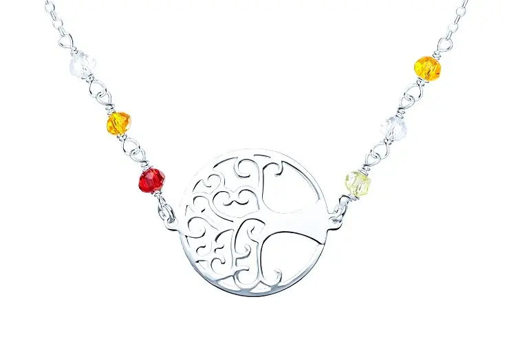 Collar plata 925 arbol de la vida 18 mm con tupis de cristals