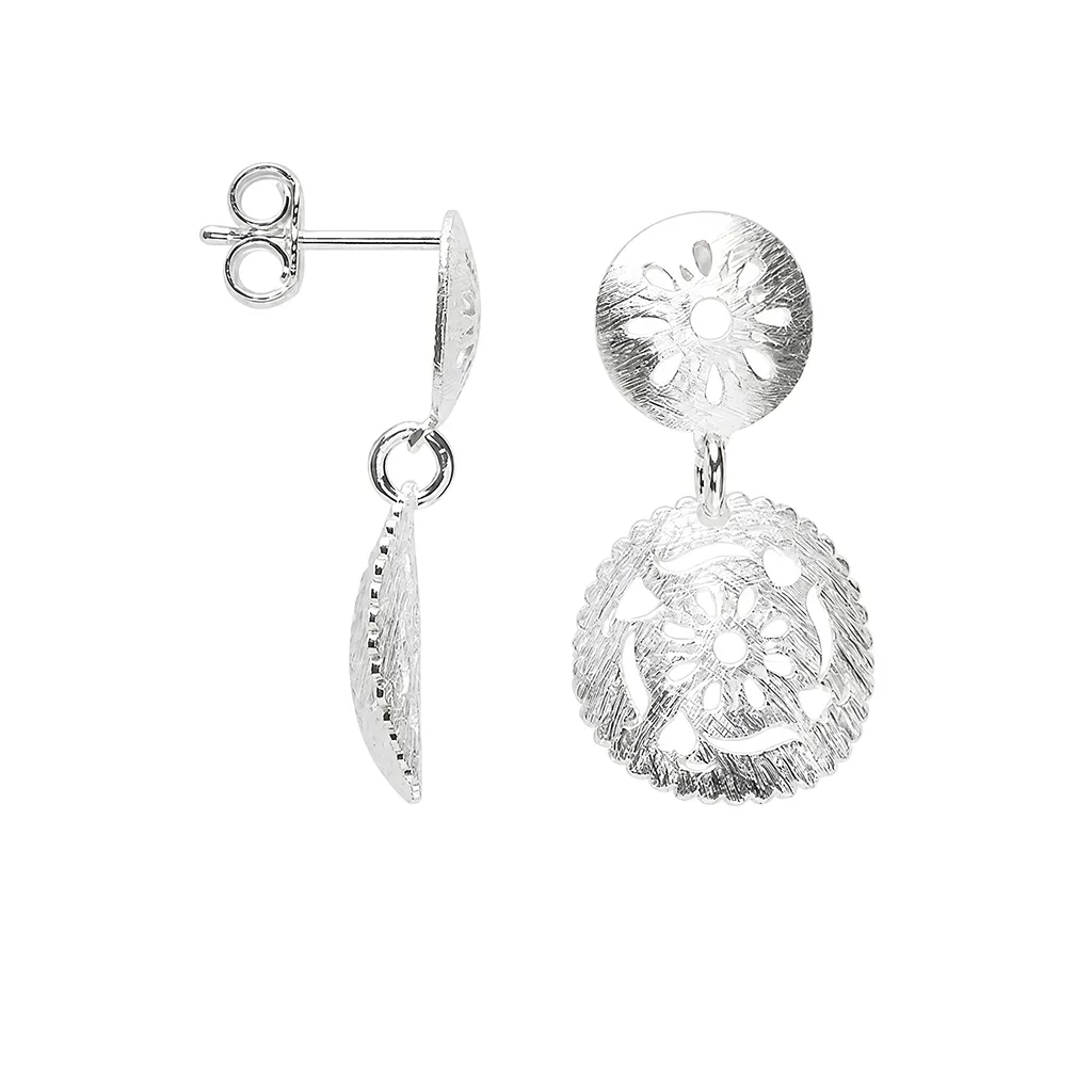 Sterling silver two openwork curved circles earring