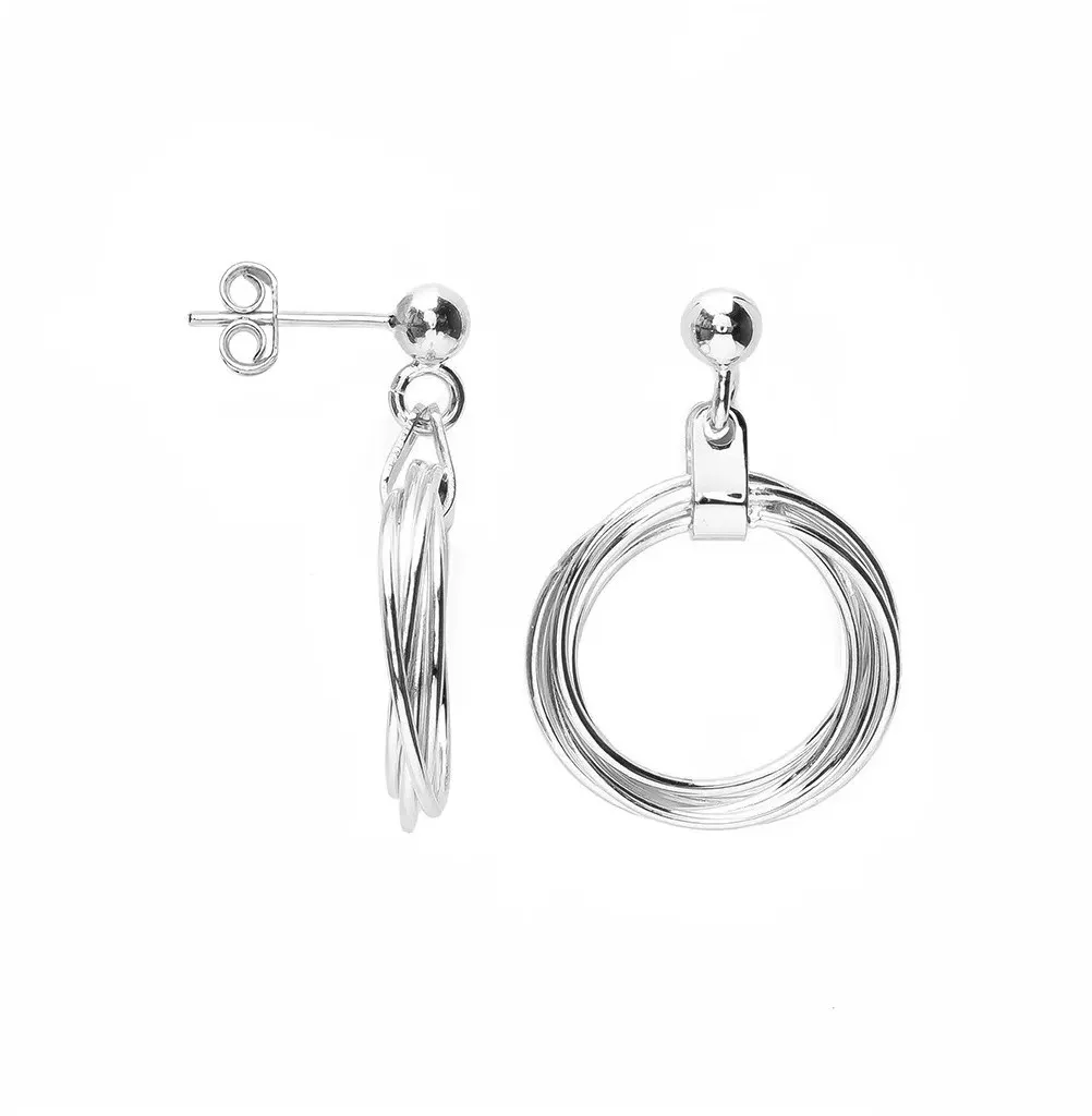 Pendiente plata 925 bola 4mm con anillas entrelazadas
