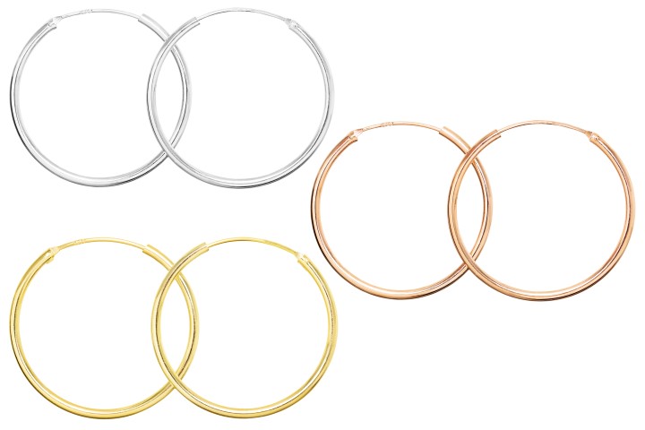 [0142816000PL] Sterling silver 1.2mm wire round hoop earrings (25 - 80mm) (16MM, Sterling silver)