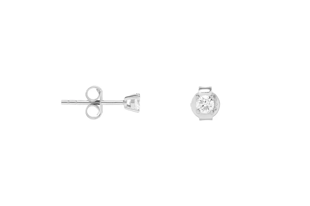 Pendiente plata 925 circonita redonda blanca 4 grapas (Varios Tamaños)