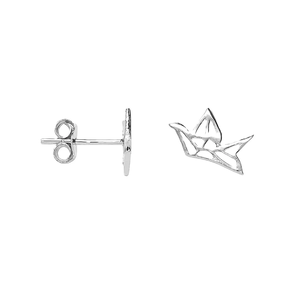 [19485EPL] Pendiente plata 925 cigüeña origami (Plata)