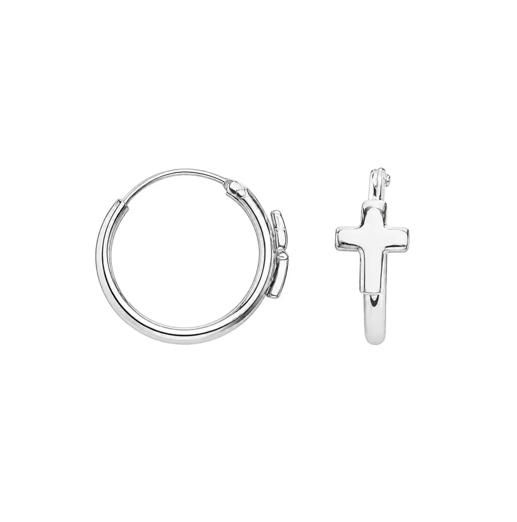 [19490EPL] Sterling silver 6x5mm cross hoop earring (Sterling silver)