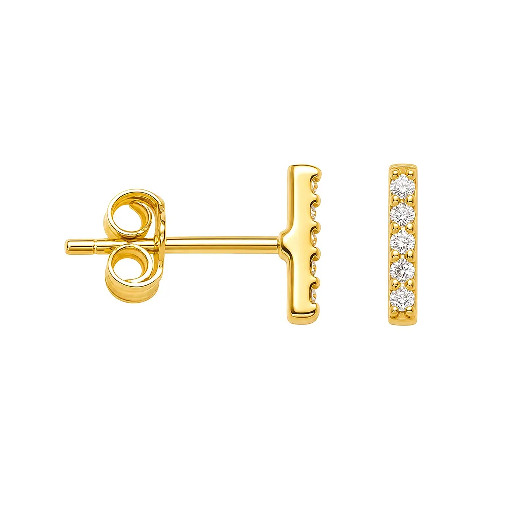 [19528EZBLDO] Pendiente plata 925 palito de 8x1.50mm con circonitas (Oro)