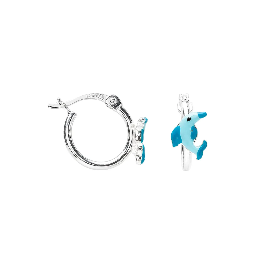 Sterling silver enamel dolphin hoop earring
