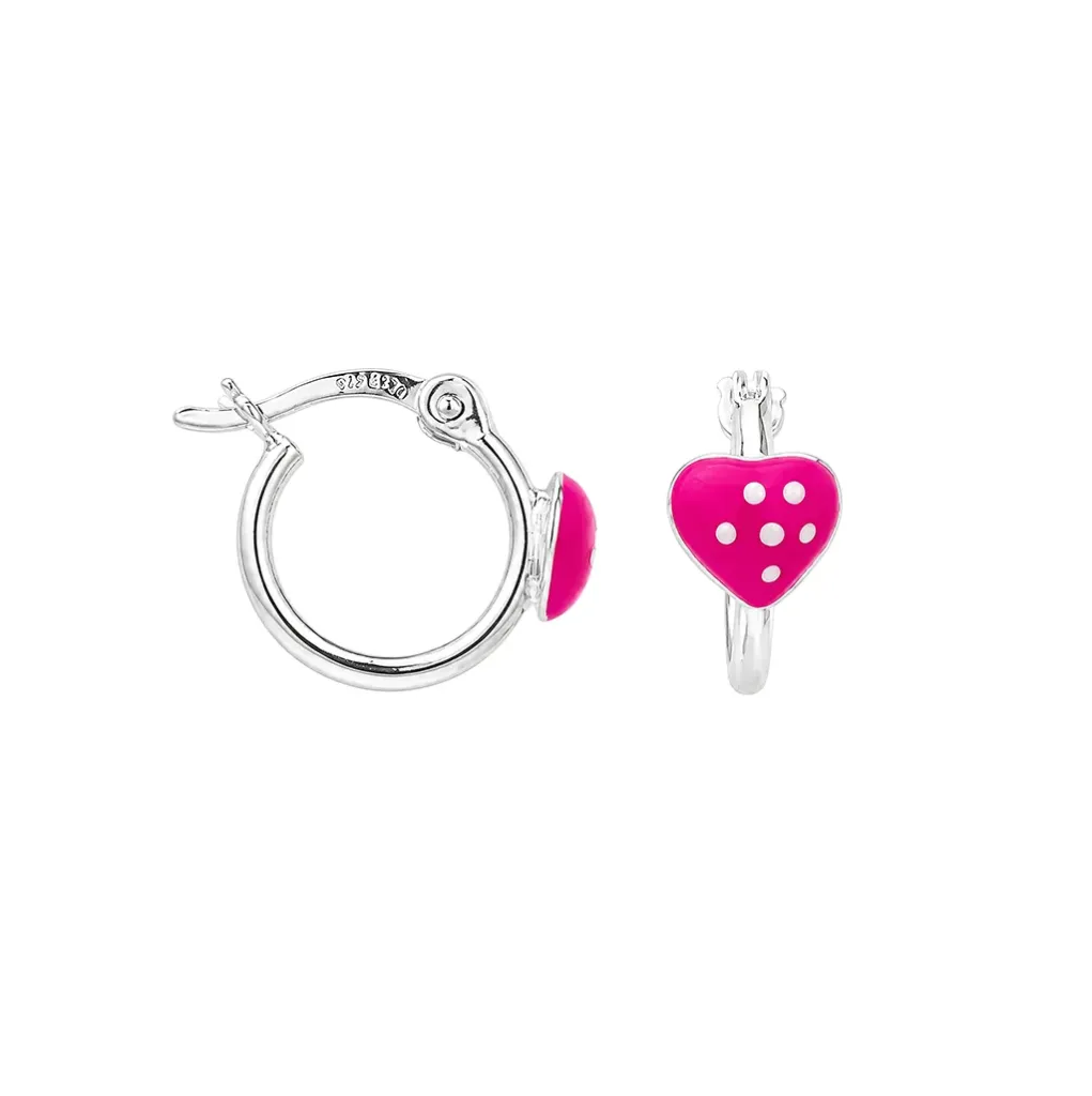 Pendiente plata 925 aro corazón de esmalte