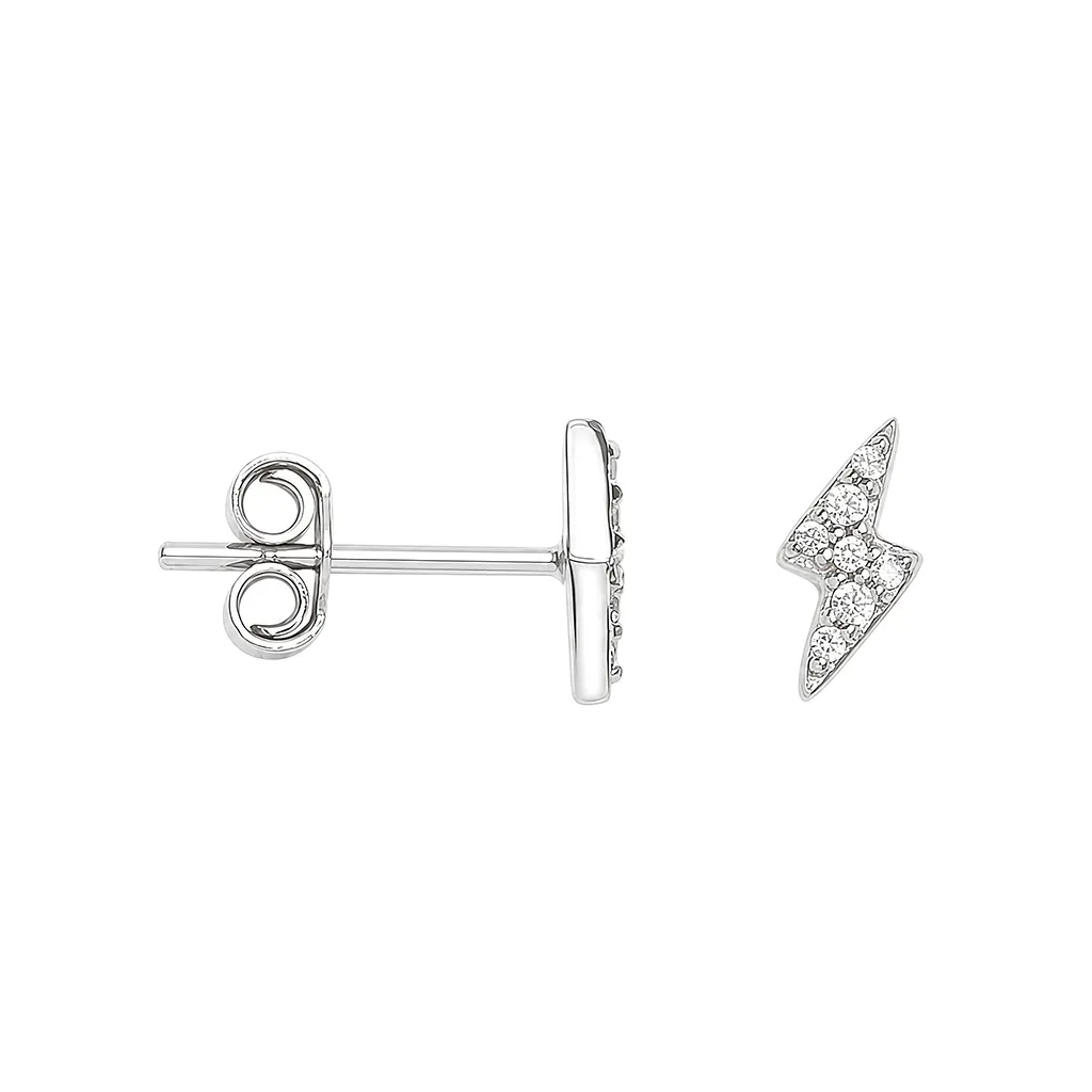 Sterling silver mini lightning bolt earring with cubic zirconia