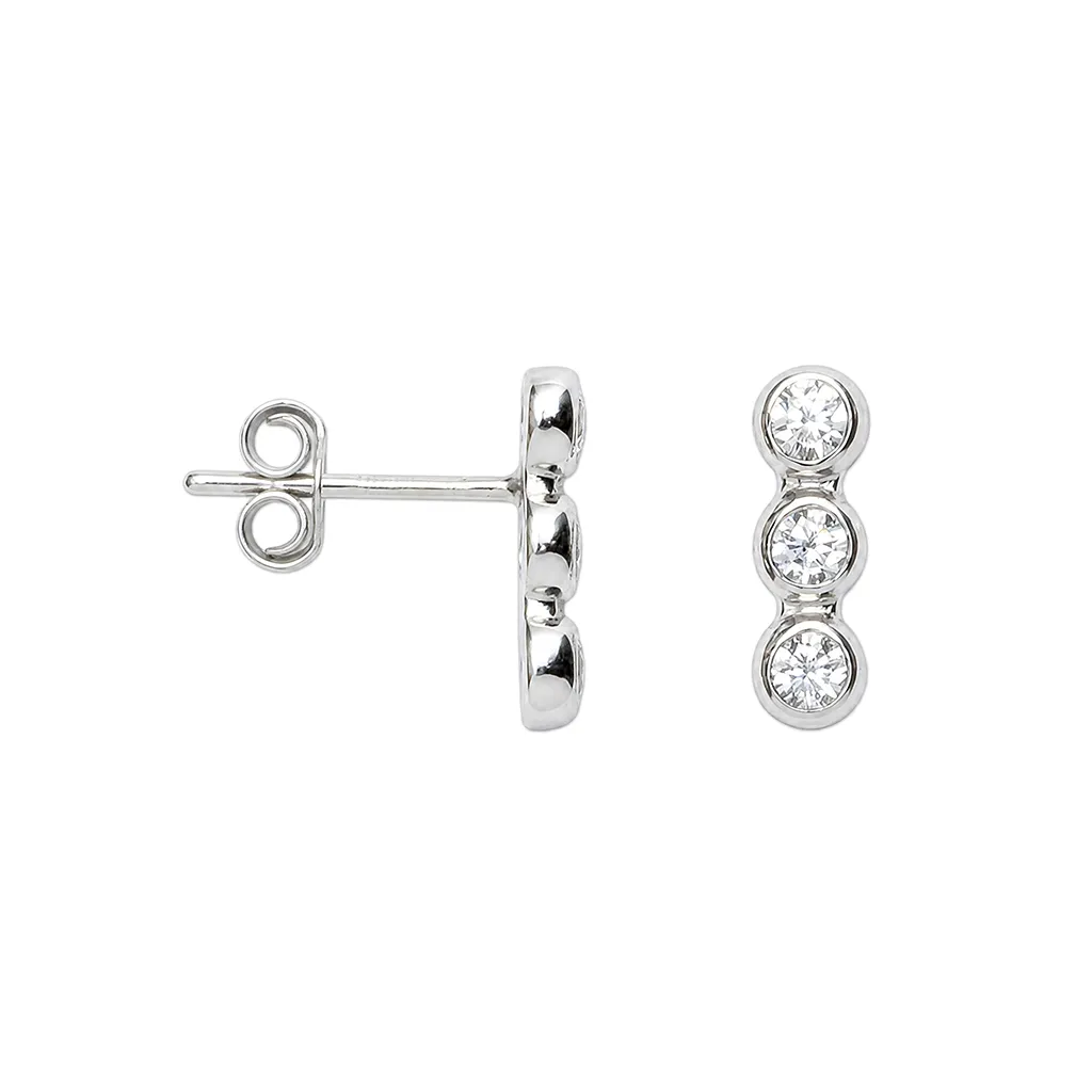 Sterling silver 3mm triple cubic zirconia Russian setting earring