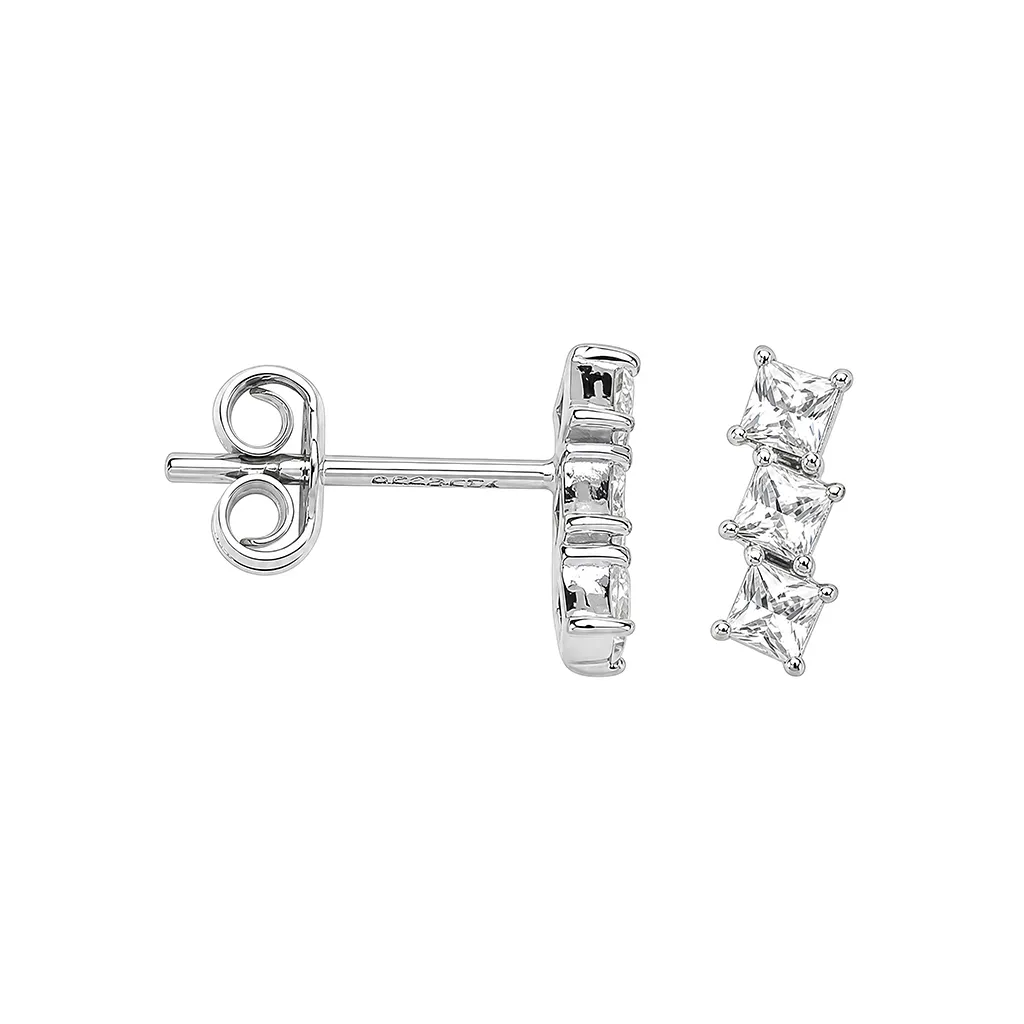 Sterling silver 2mm triple cubic zirconia four-prong earring