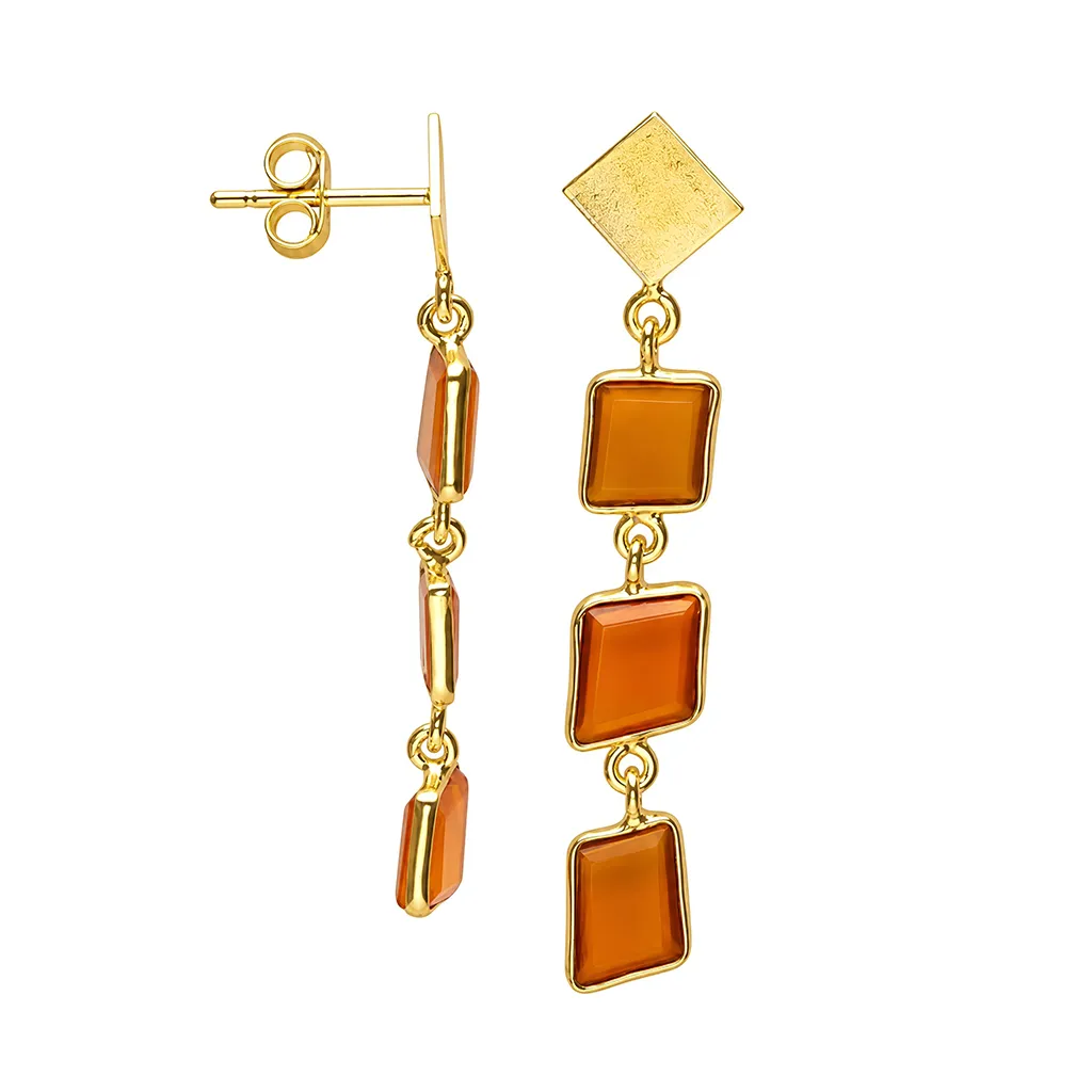Sterling silver triple irregular semiprecious stone earring