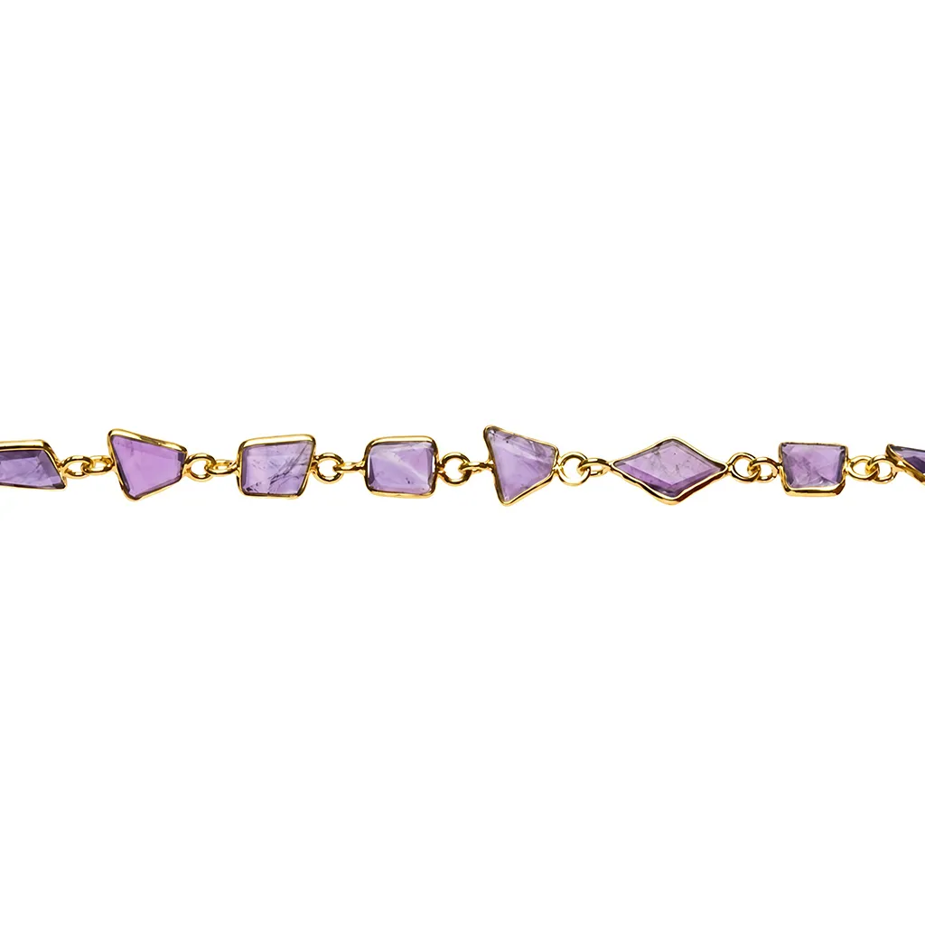 [19563B16E3RAMDO] Sterling silver flat irregular semiprecious stone bracelet (Amethyst)