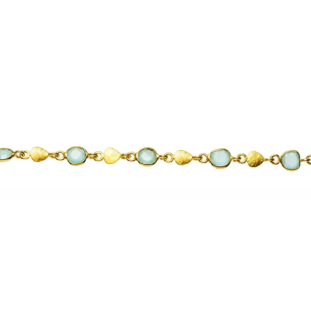 [19564B16E3RCABRDO] Sterling silver semiprecious stone and mini irregular disc bracelet (Aqua chalcedony)