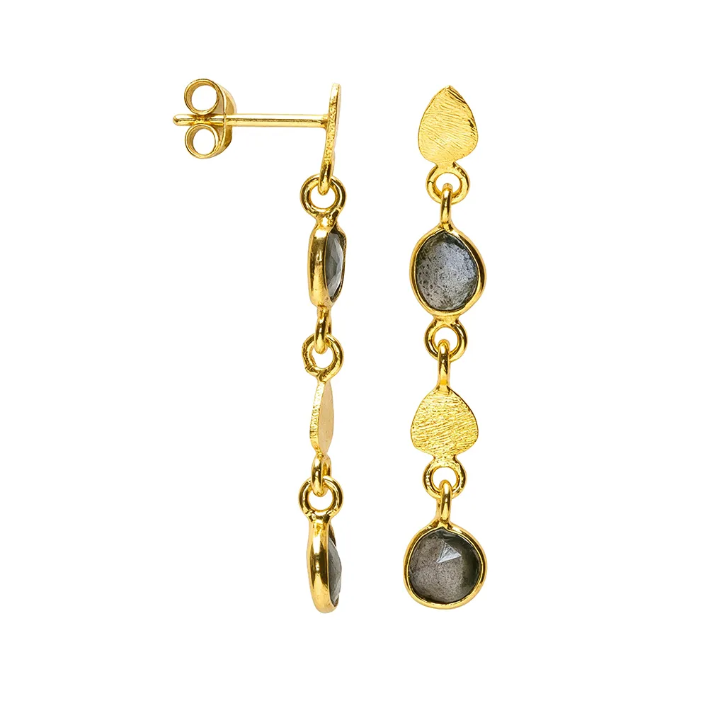 Sterling silver double semiprecious stone and mini irregular disc earring