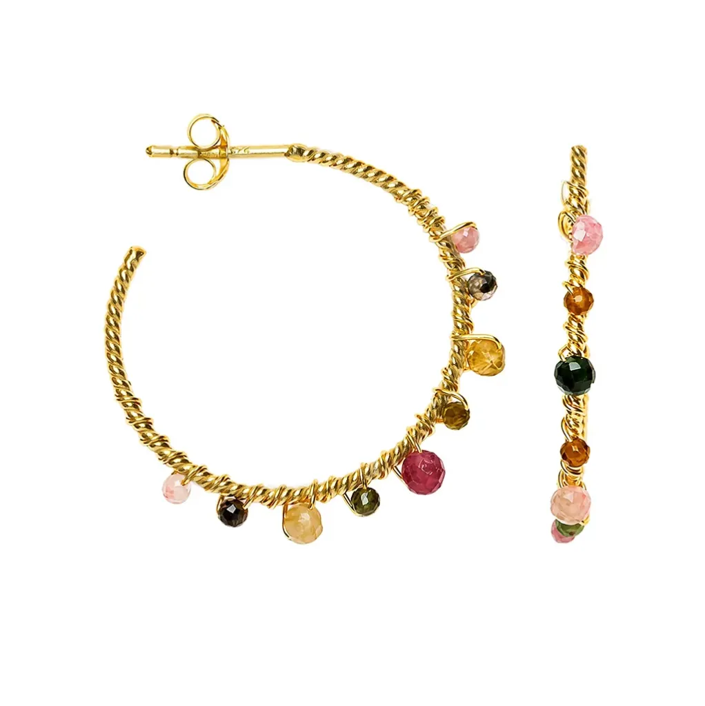[19566EE300RTMDO] Sterling silver tourmaline hoop earring