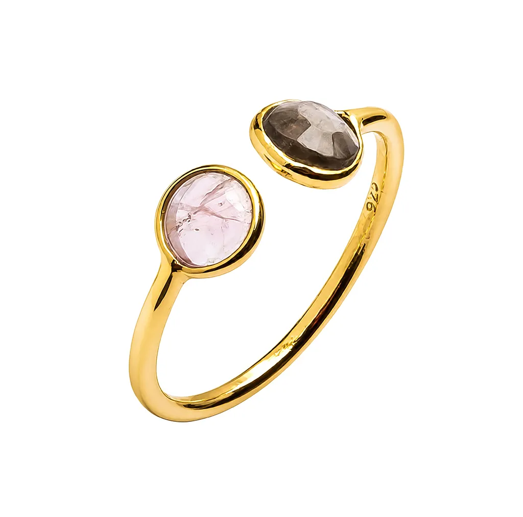 Anillo plata 925 dos piedras semipreciosas abierto