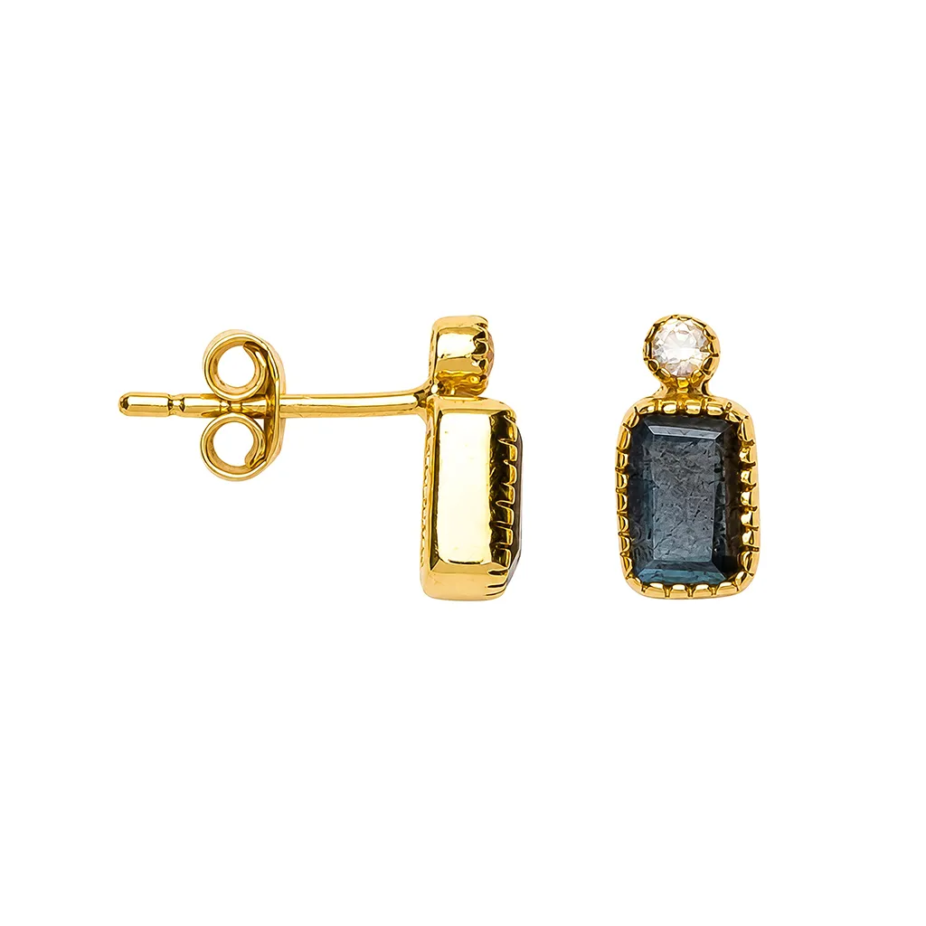 Sterling silver rectangular semiprecious stone earring