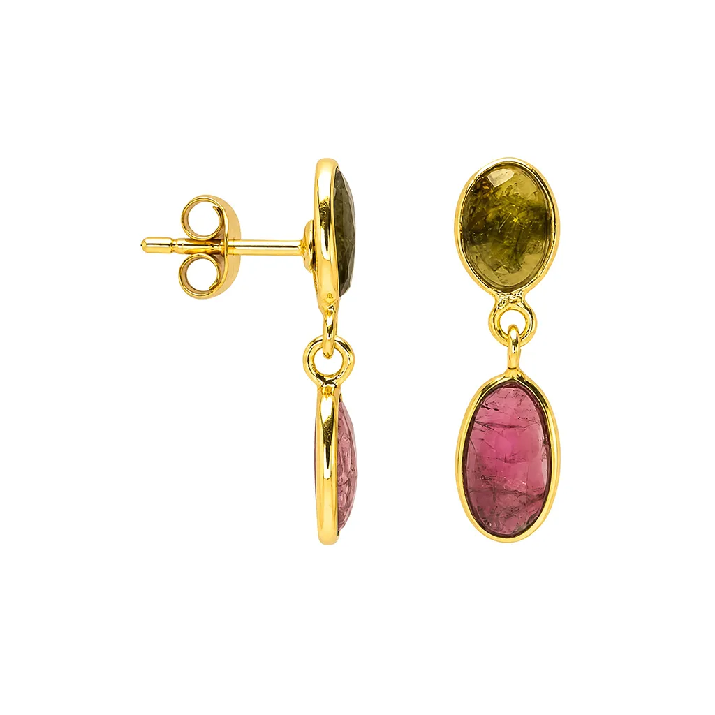 [19572ERTMDO] Sterling silver double irregular oval stone earring